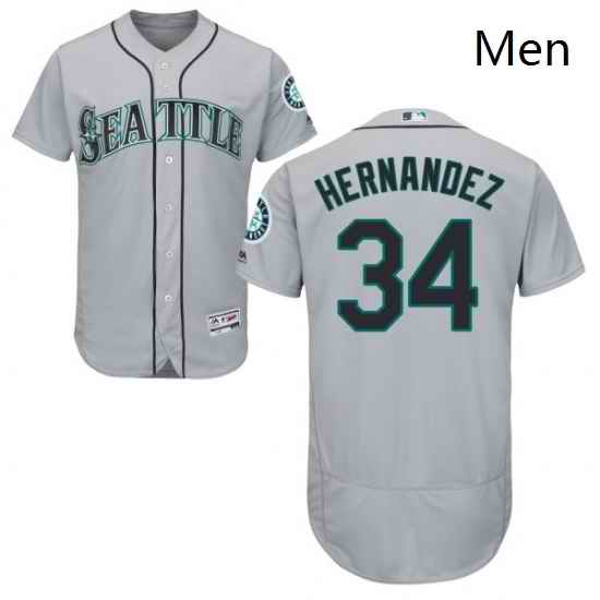 Mens Majestic Seattle Mariners 34 Felix Hernandez Grey Road Flex Base Authentic Collection MLB Jersey